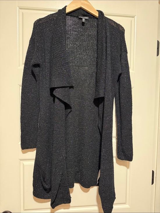 Eileen Fisher Sweaters - Eileen Fisher black merino lurex Open-Front Draped Cardigan